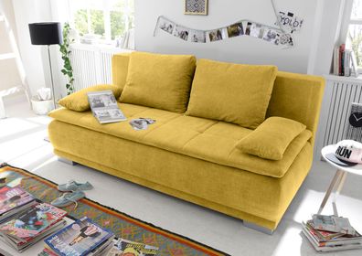 Couch Sofa Zweisitzer LUIGI Schlafcouch Schlafsofa ausziehbar senf gelb 208cm