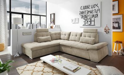 Ecksofa Couch NALO XL Sofa Schlafcouch Bettsofa sand beige L-Form links