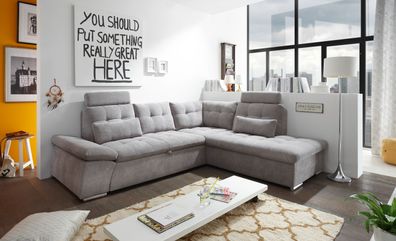 Ecksofa Couch NALO XL Sofa Schlafcouch Bettsofa schlamm grau L-Form rechts