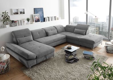 Couch MELFI Sofa Schlafcouch Wohnlandschaft Bettsofa Schlaffunktion grau U-Form