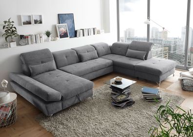Couch MELFI R Sofa Schlafcouch Wohnlandschaft Schlaffunktion dunkelgrau U-Form