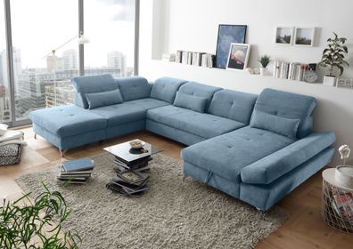 Couch MELFI L Sofa Schlafcouch Wohnlandschaft Schlaffunktion blau denim U-Form