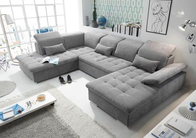 Couch WAYNE L Sofa Schlafcouch Wohnlandschaft Schlaffunktion dunkelgrau U-Form