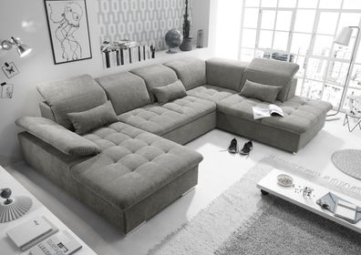 Couch WAYNE R Sofa Schlafcouch Wohnlandschaft Schlaffunktion schlamm grau U-Form