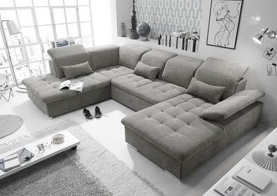 Couch WAYNE L Sofa Schlafcouch Wohnlandschaft Schlaffunktion schlamm grau U-Form