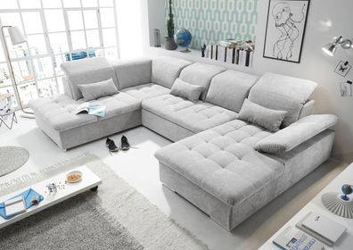 Couch WAYNE L Sofa Schlafcouch Wohnlandschaft Schlaffunktion hellgrau U-Form