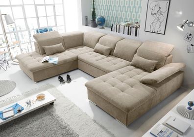 Couch WAYNE L Sofa Schlafcouch Wohnlandschaft Schlaffunktion beige sand U-Form