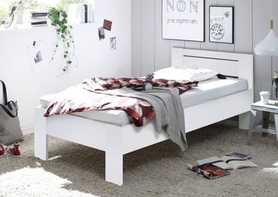 Bett "SATURN" Einzelbett Bettgestell mit Komforthöhe weiß 90 x 200 cm