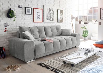 Couch Sofa Zweisitzer PACO Schlafcouch Schlafsofa ausziehbar grau 260cm