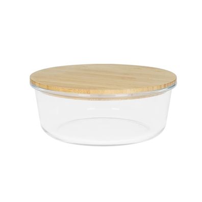 Glasbehälter mit Holzdeckel aus nachhaltigem Bambus "Balance" rund 17x7 cm, stapelbar