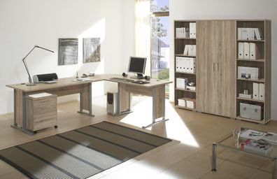 Büromöbel-Set OFFICE LINE Schreibtisch Eckschreibtisch Winkelschreibtisch Eiche