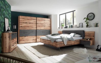 Schlafzimmer Komplett Set Bett 180 cm Kleiderschrank 270 cm Kommode braun grau