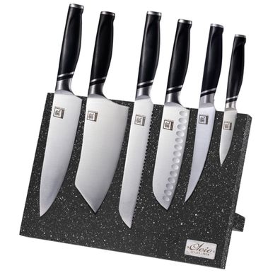 Zayiko 6er Messer-Set mit ABS Griffen Serie NAMI inkl. magnetischem Messerbrett ...