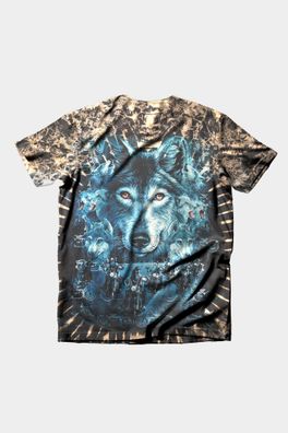 Wild Glow in the Dark volles Muster mit Wolf und Biker-Gang T-shirt Design