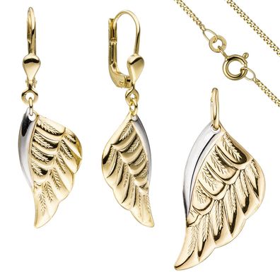 Schmuck-Set Flügel Engelsflügel 333 Gold Gelbgold bicolor mit Kette 45 cm