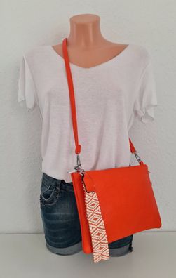 Umhängetasche Cross Body Bag Tasche Lederimitat bunte Handschlaufe Orange