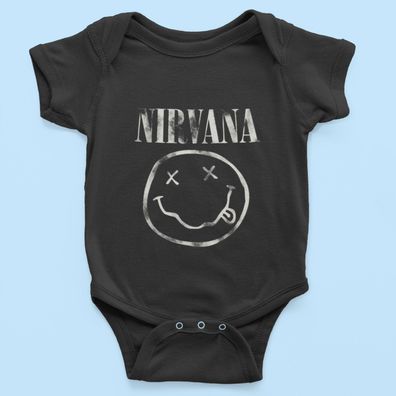 Bio Baumwolle Babystrampler Nirvana Smaily face kurt cobain musik