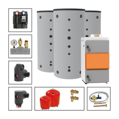 Solarbayer Holzvergaserset HVS E 40-3D Variante D mit 3xSLS-1000S Pufferspeicher