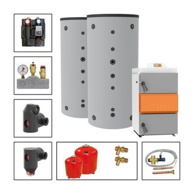 Solarbayer Holzvergaserset HVS E 40-2C Variante C mit 2xSLS-1500S Pufferspeicher