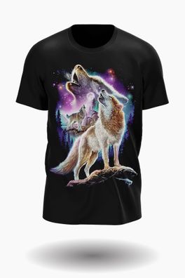 Wild Glow in the Dark wolf pack im nacht mit mond und Nordlichter T-shirt Design