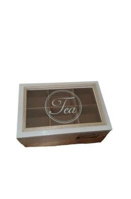 Teebox aus naturell Holz und Glas