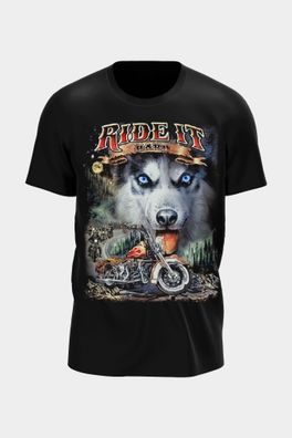 Wild glow in the Dark Design mit Design mit "Ride it hard"-Bikern mit Wölfen T ...