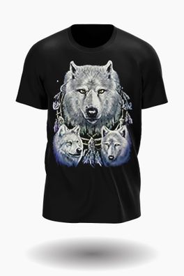 Wild Glow in the Dark Weisswolf mit Dreamcatcher Native american style T-shirt ...