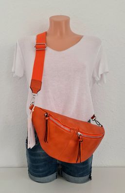 Bauchtasche Gürteltasche Cross Body Bag Tasche Kunstleder einfarbiger Gurt Orange