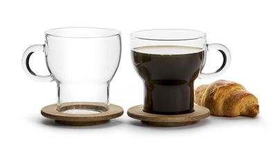 Sagaform Nature 'Oak Glastassen mit Holzuntersetzer, 2er-Set'