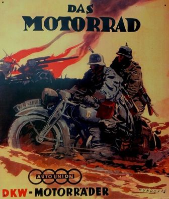Blechschild Motorrad DKW Soldat II. WK, Motorrad, Oldtimer