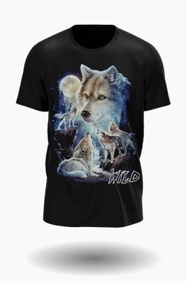 Wild Glow in the Dark wolf pack im nacht mit mond T-shirt Design