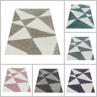 Hochflor Design Teppich Wohnzimmerteppich Dreieck Muster Abstrakt