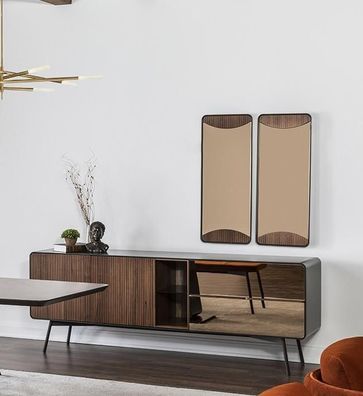 Sideboard Kommode Anrichte Spiegel Holz Modern Braun Set Garnitur