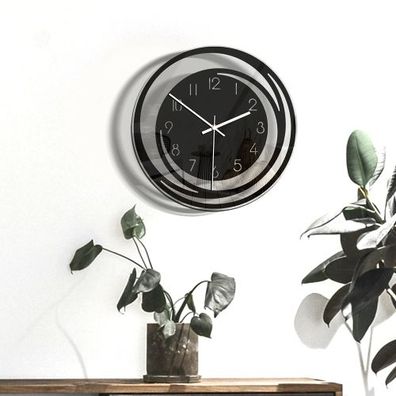 TM009 Home Wohnzimmer Dekoration Acryl Wanduhr Transparent Silent Clock (Schwarz)