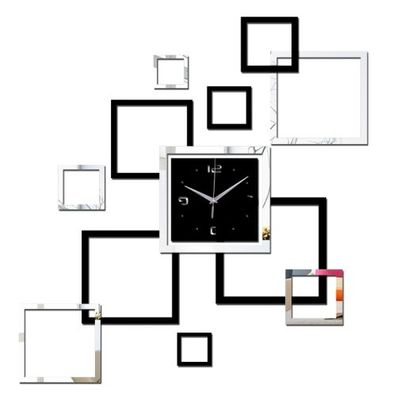 Wohnzimmer-Wanduhr, kreative Uhr, Acryl, DIY-Spiegel, Wandaufkleber, dekorative schw