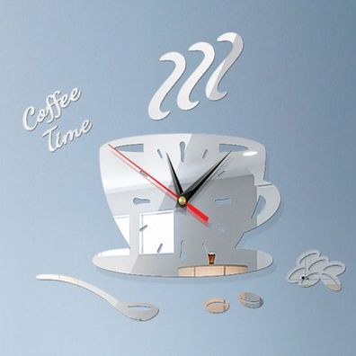 2 Sets modische Kaffee-Wanduhr, Acrylspiegel, Wandaufkleber, Heim-DIY, stereoskopisc