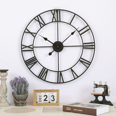 80 cm Retro Wohnzimmer Schmiedeeisen Runde Römische Stille Dekorative Wanduhr (Schwa