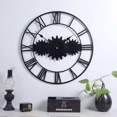 60 cm schmiedeeiserne Zahnrad-Wanduhr, Wohnzimmer, Küche, stumm, große Wanduhr, Kunst