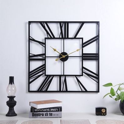 58 cm Retro-Wohnzimmer-Wanduhr aus Schmiedeeisen, quadratisch, römisches Metall, Schw