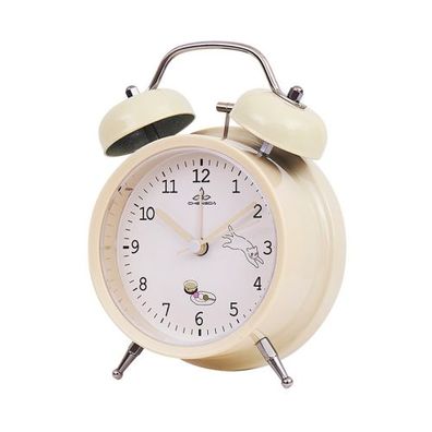 Student Cute Style Bell Wecker Nachttisch Silent Clock mit Licht - Y36 4 Zoll (Beige)