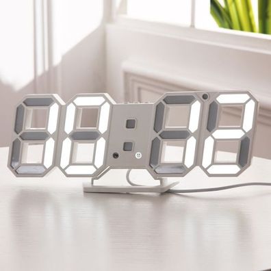 6609 3D-Stereo-LED-Wecker Wohnzimmer 3D-Wanduhr-Weiß