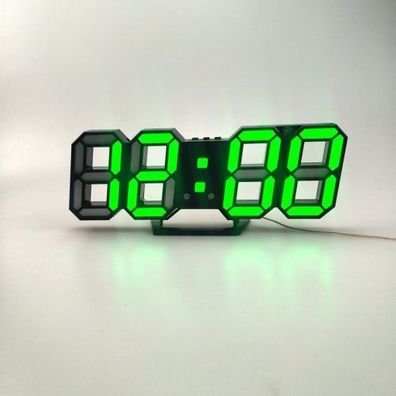 6609 3D-Stereo-LED-Wecker, Wohnzimmer, 3D-Wanduhr, schwarzer Rahmen, grünes Licht