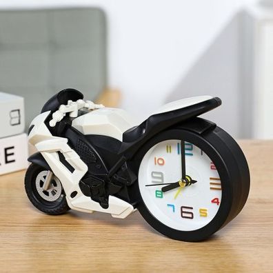 Motorrad-Wecker-Ornament, kreative Kinder-Geschenkuhr (weißes Rennauto)