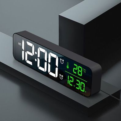 USB Elektronische Uhr LED Spiegel Wecker Desktop Wand Musik Ewiger Kalender Uhr (Sch