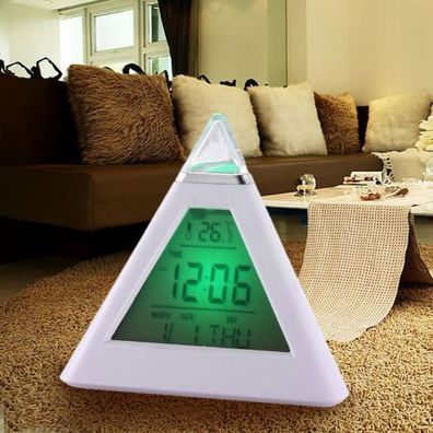 2 Stück Farbwechsel-Pyramide, digitaler LCD-Wecker, Thermometer, Temperatur, Datumsa