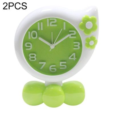 2 Stück DC008 Wecker für Kinder, kleine Blumenform, Nachttisch, Nachtlicht, Uhr (grü