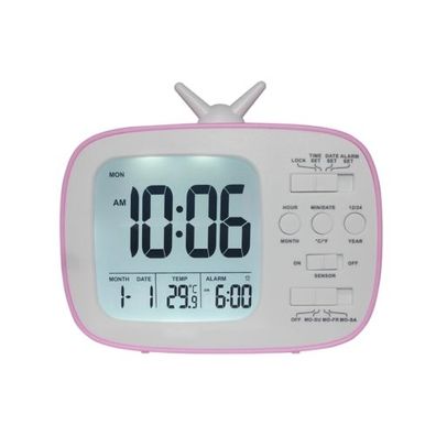 G179 Retro-TV-Wecker, Studentenwohnheim, Nachttisch, elektronische Uhr (rosa, englis