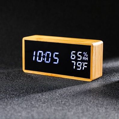 1502 Temperatur und Luftfeuchtigkeit Elektronische Uhr Massivholz LED Digital Sound