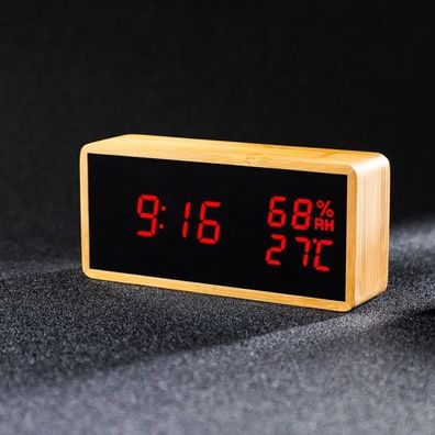 1502 Temperatur und Luftfeuchtigkeit Elektronische Uhr Massivholz LED Digital Sound