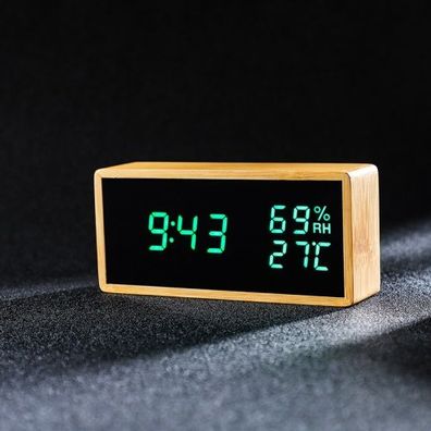 1502 Temperatur und Luftfeuchtigkeit Elektronische Uhr Massivholz LED Digital Sound